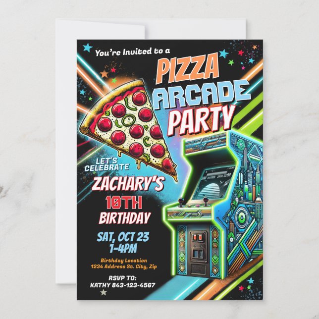 Pizza Arcade Invitation pour enfants (Devant)