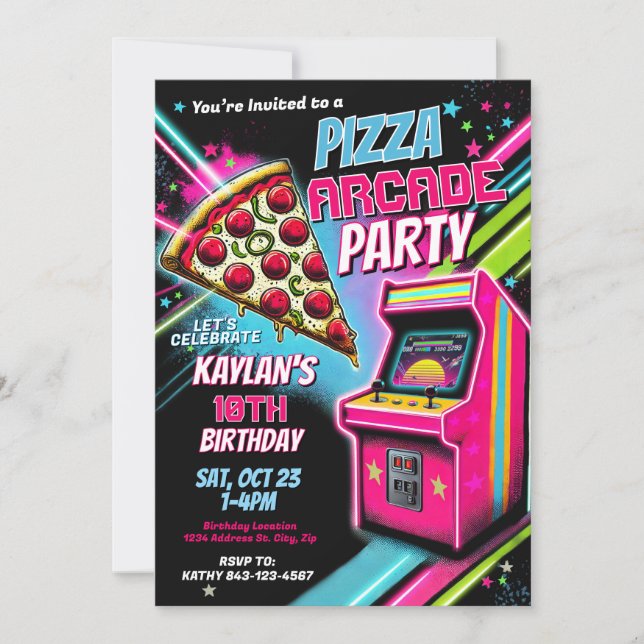 Pizza Arcade Invitation pour enfants (Devant)
