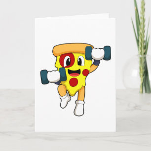Pizza at Fitness with Dumbbells Card