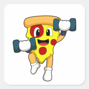 Pizza at Fitness with Dumbbells Square Sticker