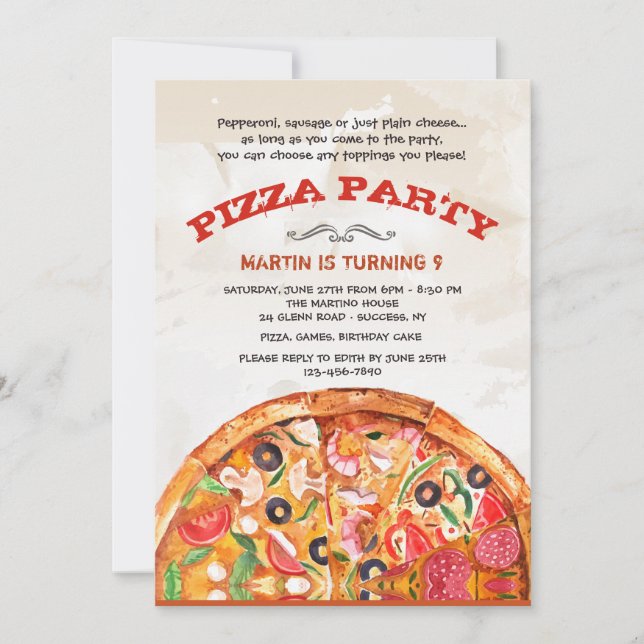 Pizza Avec Toppings Invitation (Devant)