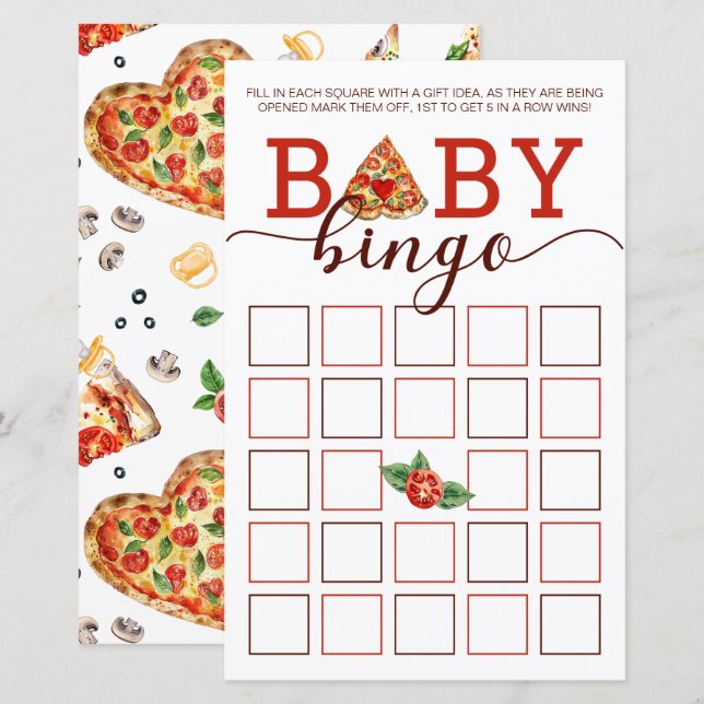 Pizza Baby Shower Bingo Game Card | Party Activity (Front/Back)