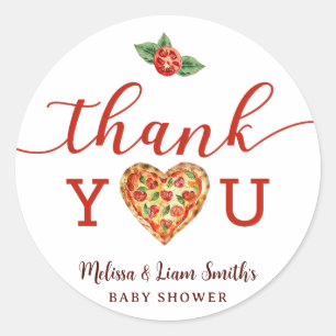 Pizza Baby Shower Thank You Sticker   Round Favour