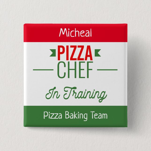 Pizza baking team- personalized 2 inch square button (Front)