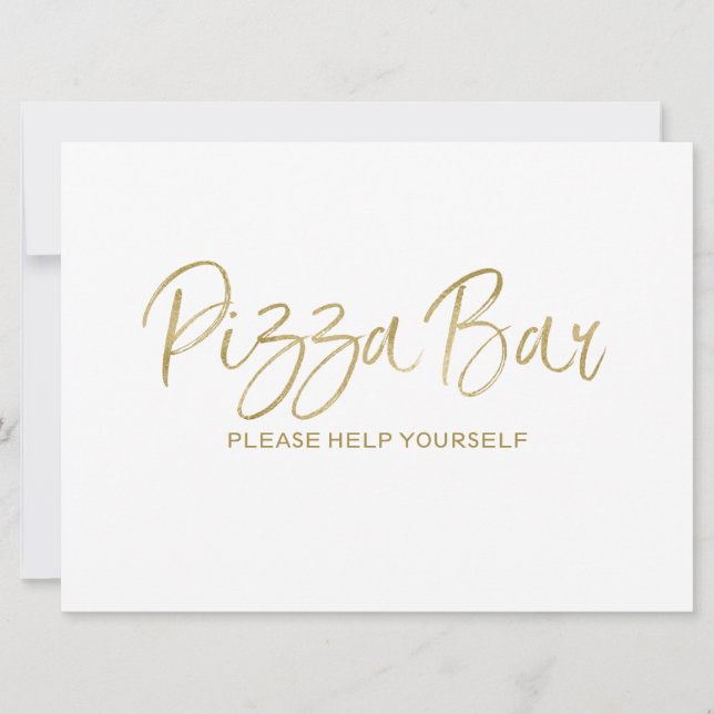 "Pizza  Bar" Wedding Sign | Stylish Golden Invitation (Front)