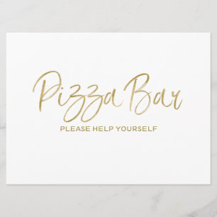 "Pizza Bar" Wedding Sign Stylish Golden Invitation