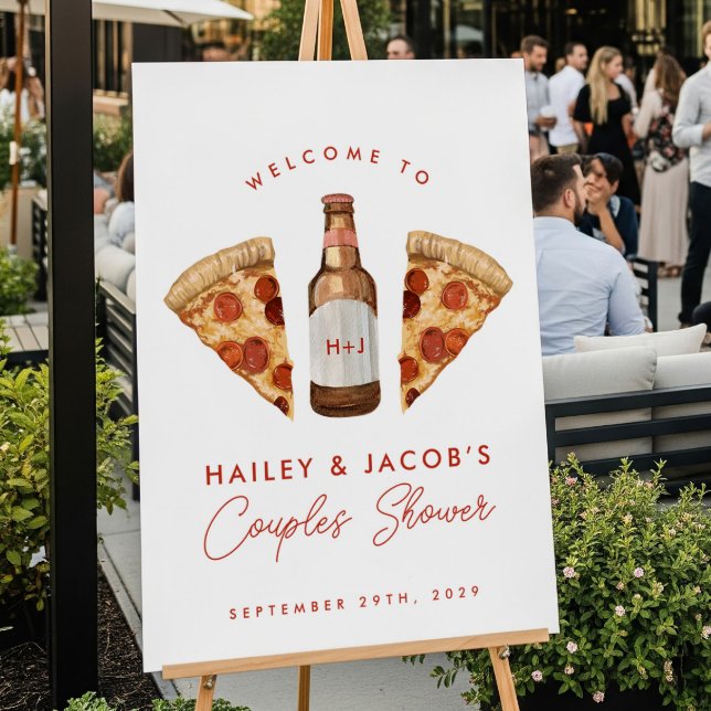 Pizza & Beer Casual Couples Wedding Bridal Shower Poster (Creator Uploaded)