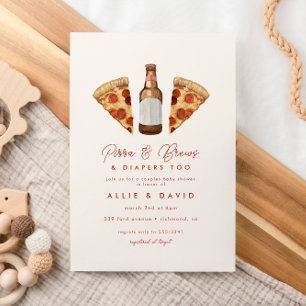 Pizza & Beer Diapers Casual Couples Baby Shower In Invitation