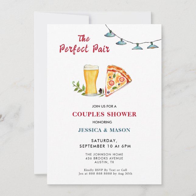 Pizza & Beer Perfect Pair Couples Shower  Invitation (Front)