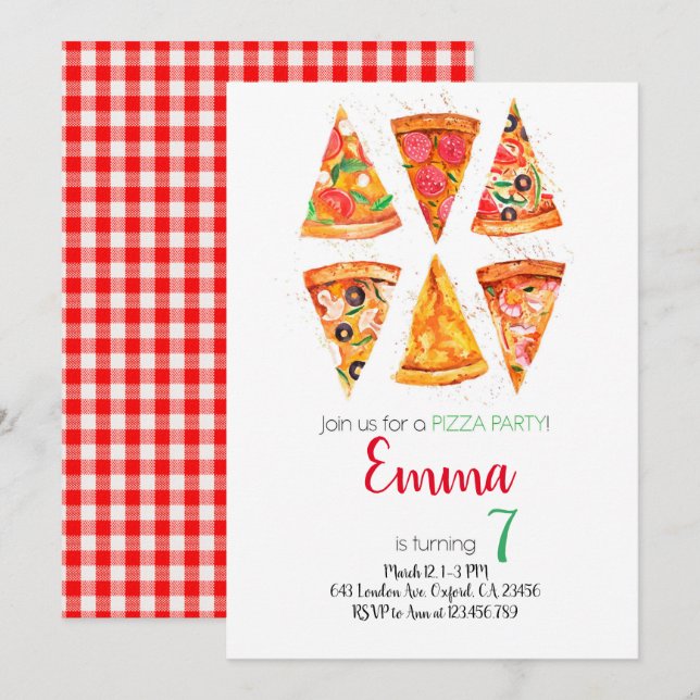 Pizza Birthday Invitation, Pizza Invitation (Front/Back)