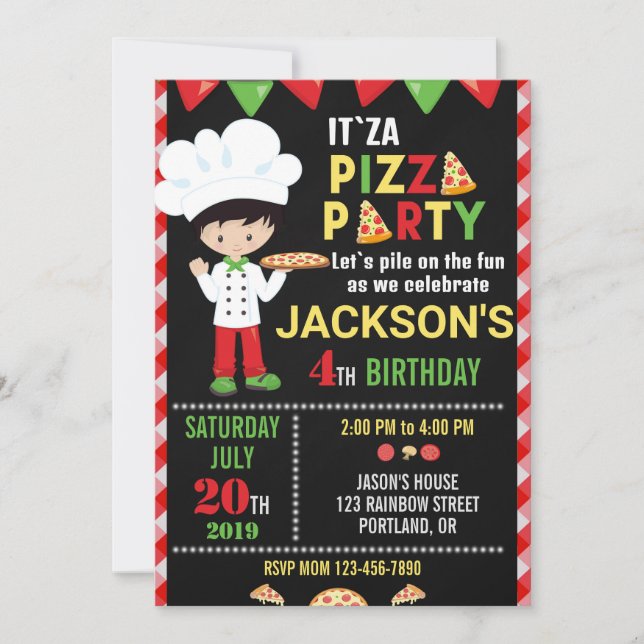 Pizza birthday invitation Pizza making party (Front)