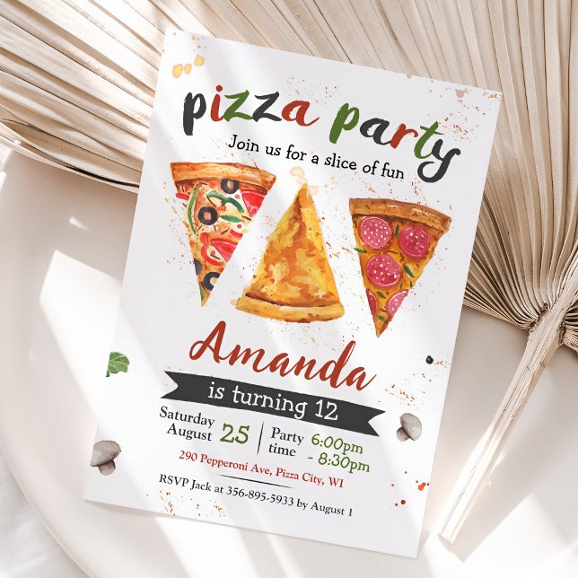 Pizza Birthday Invitation, Pizza Party Invitation (Pizza Birthday Invitation)