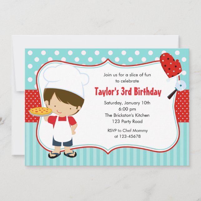 Pizza Birthday Invitations (Boy Blue Red) (Front)
