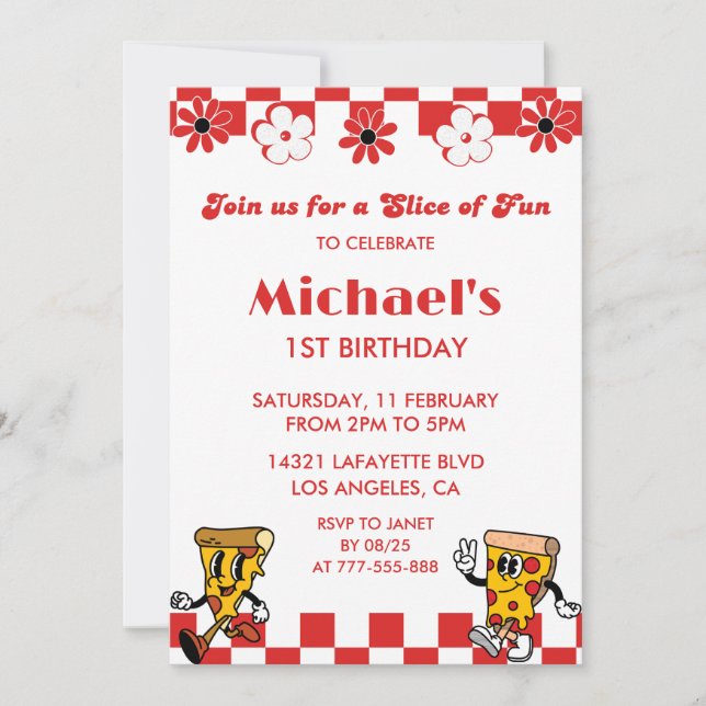 Pizza Birthday Invitations| Cute 1st Pizza Party Invitation (Front)