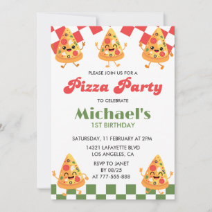 Pizza Birthday Invitations Modern 1st Pizza Party