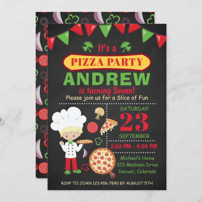 Pizza Birthday Party Invitation (Front/Back)