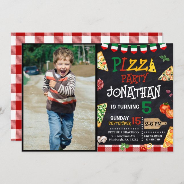 Pizza Birthday party  Invitation (Front/Back)