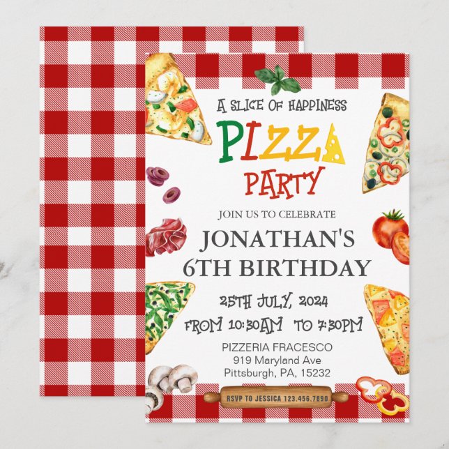 Pizza Birthday party  Invitation (Front/Back)