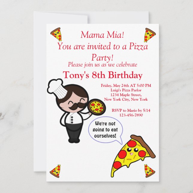 Pizza Birthday Party Invitation (Front)