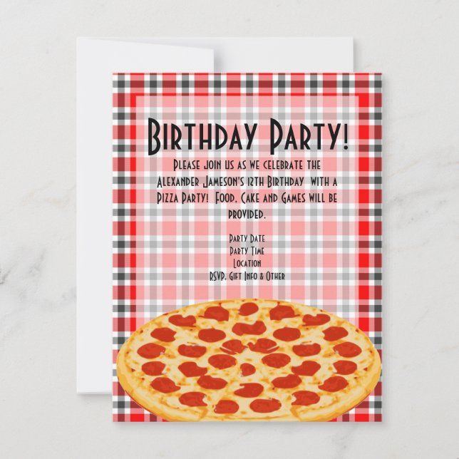 Pizza Birthday Party Invitation, Tablecloth Design Invitation (Front)
