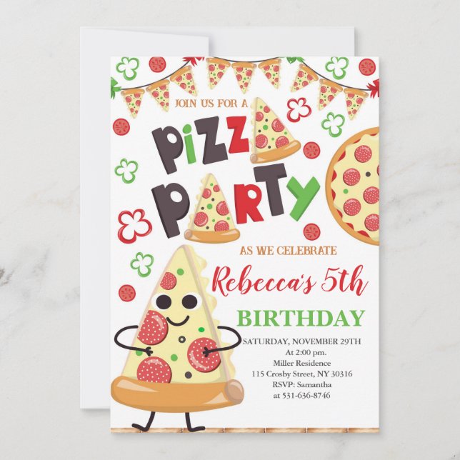 Pizza Birthday Party, Slice of Fun Birthday Invitation (Front)