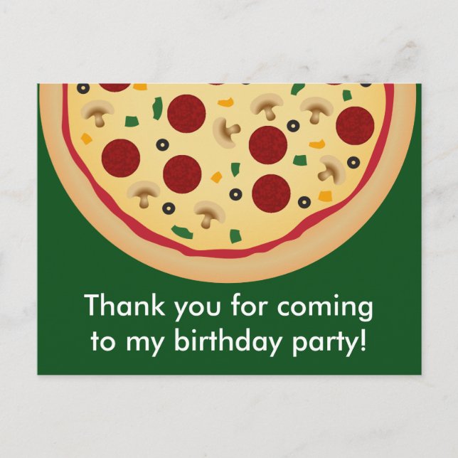 Pizza Birthday Party Thank You Postcard (Front)