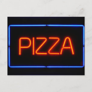 PIZZA Blue & Red Neon Sign Postcard