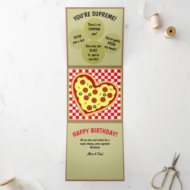 Pizza Box Pizza Puns Birthday Tri-Fold Card (Inside)