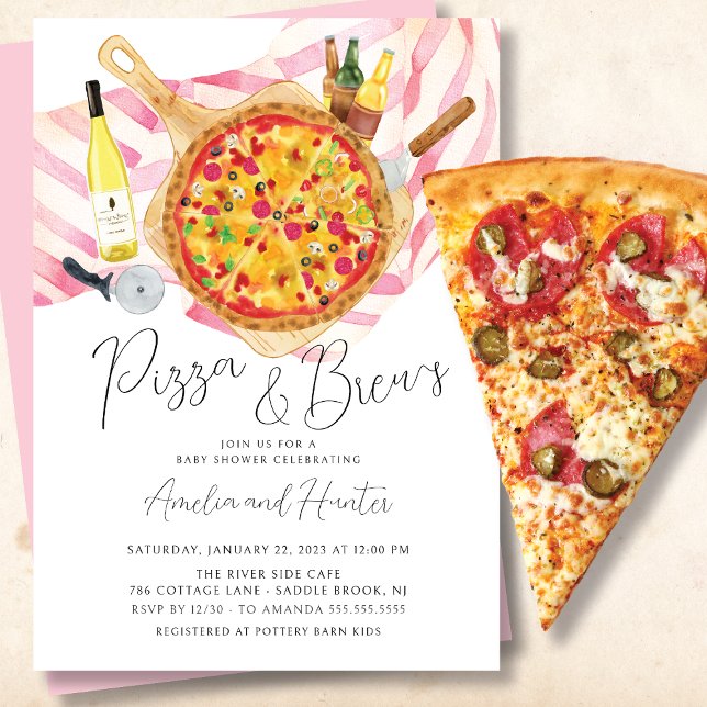 Pizza & Brew Couples Baby shower Invitation fille (Créateur téléchargé)