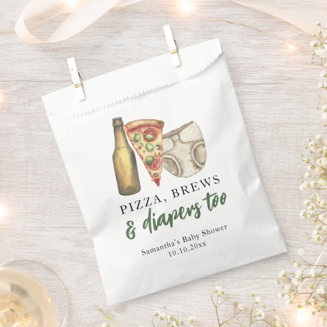 Pizza, Brews and Diapers too Baby shower  Favour Bag (Clipped)