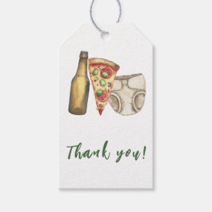Pizza, Brews and Diapers too Baby shower Thank you Gift Tags