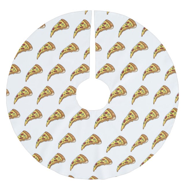 Pizza cartoon illustration  brushed polyester tree skirt (Front)