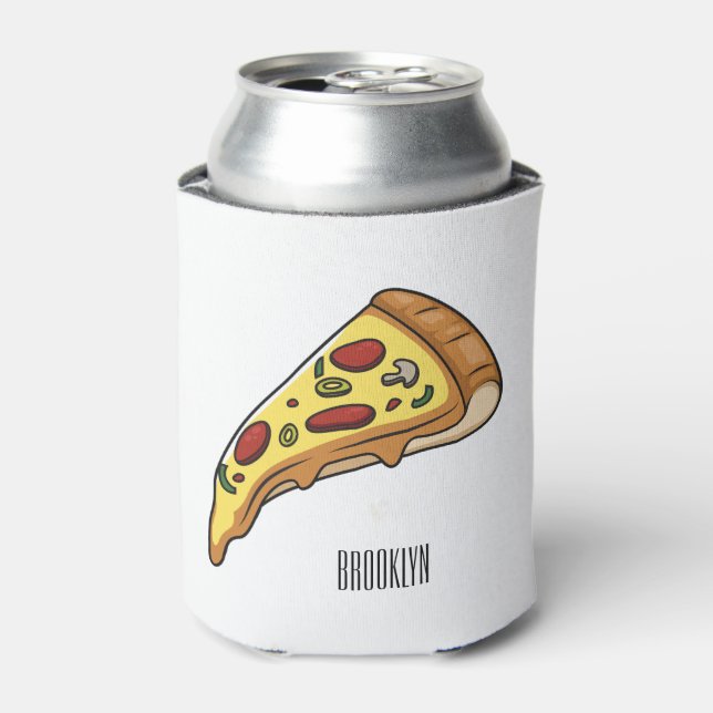 Pizza cartoon illustration can cooler (Can Front)