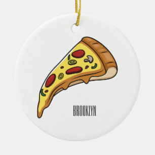 Pizza cartoon illustration ceramic ornament