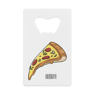 Pizza cartoon illustration credit card bottle opener
