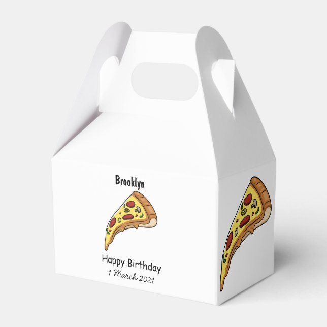 Pizza cartoon illustration favor box (Front Side)
