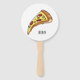 Pizza cartoon illustration hand fan
