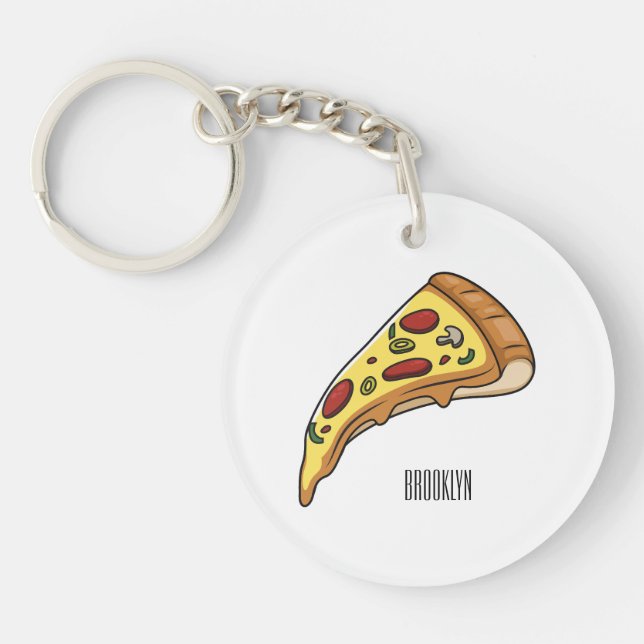 Pizza cartoon illustration keychain (Front)