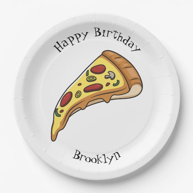 Pizza cartoon illustration paper plate (Front)