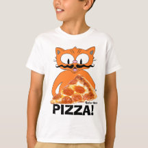 PIZZA! Cartoon Moustache Cat with Pizza Slice