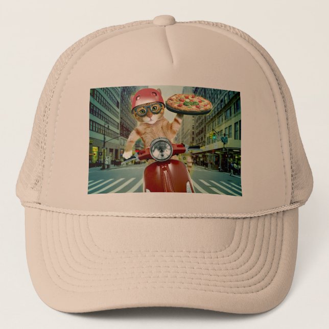 Pizza cat - cat - pizza delivery trucker hat (Front)