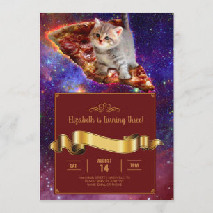 Pizza Cat in Space Invitation amusante