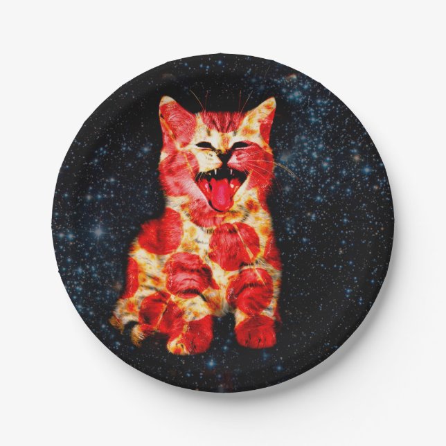 Pizza cat in space paper plate (Front)