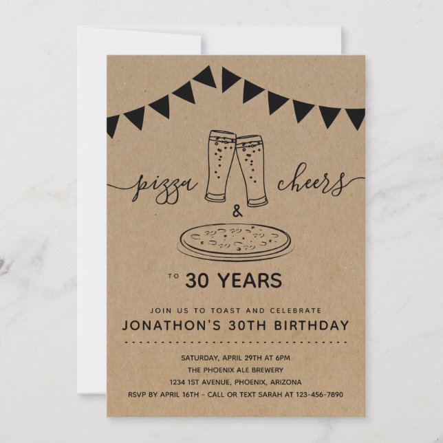 Pizza & Cheers & Beers Birthday Party - Any Age Invitation (Front)