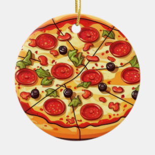 Pizza Christmas, Funny Foodie, White Elephant Gift Ceramic Ornament