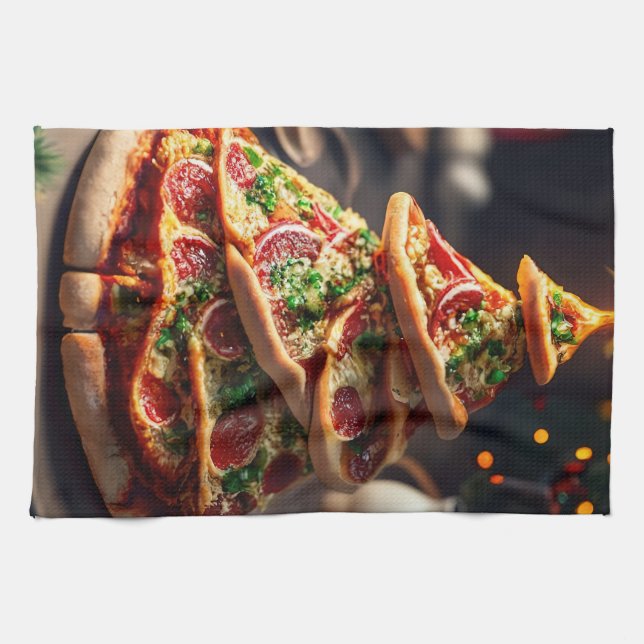 Pizza Christmas tree Kitchen Towel (Horizontal)