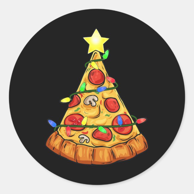 Pizza Christmas Tree Lights Fun Boys Kids Xmas  Classic Round Sticker (Front)