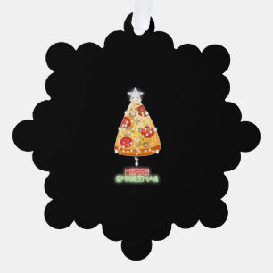 Pizza Christmas Tree Lights Xmas Gamer Ornament Card