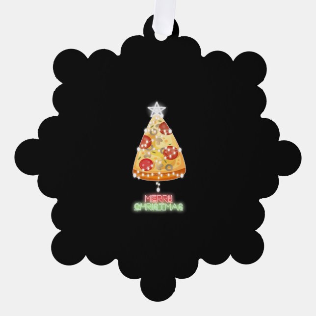 Pizza Christmas Tree Lights Xmas Gamer Ornament Card (Front)