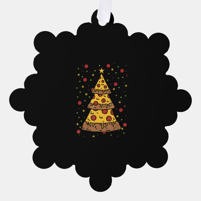 pizza christmas tree lights xmas men boys ornament card (Front)